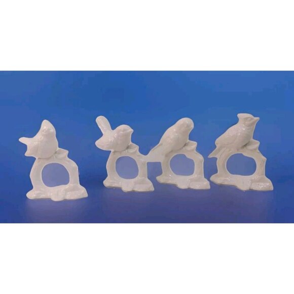 Fitz and Floyd Vintage 1970s Porcelain White Birds Napkin Rings Set of 4 Japan - Picture 1 of 12